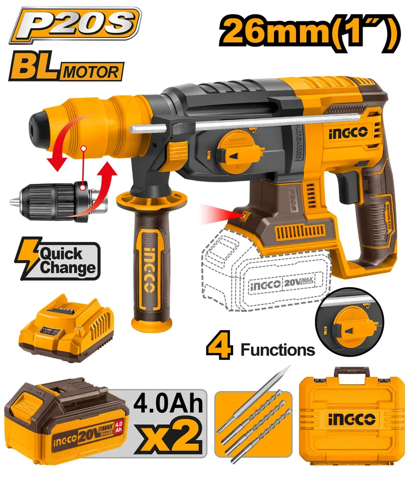 Ingco 20V Cordless Hammer Drill – Lightweight & High-Torque 1