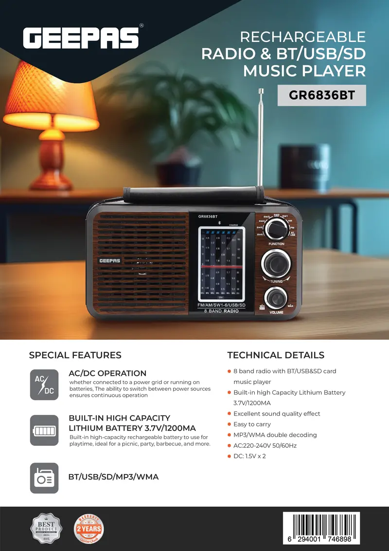 Jibas Bluetooth-Enabled Multi-Function Radio With Dual Batteries And Lithium Power Support 1
