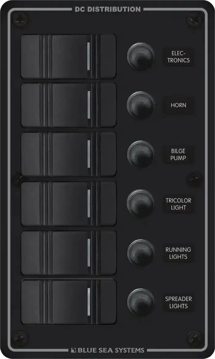 Panel H2O 12V Dc 6-Position Black Circuit Breaker Panel With Bus Bar 1