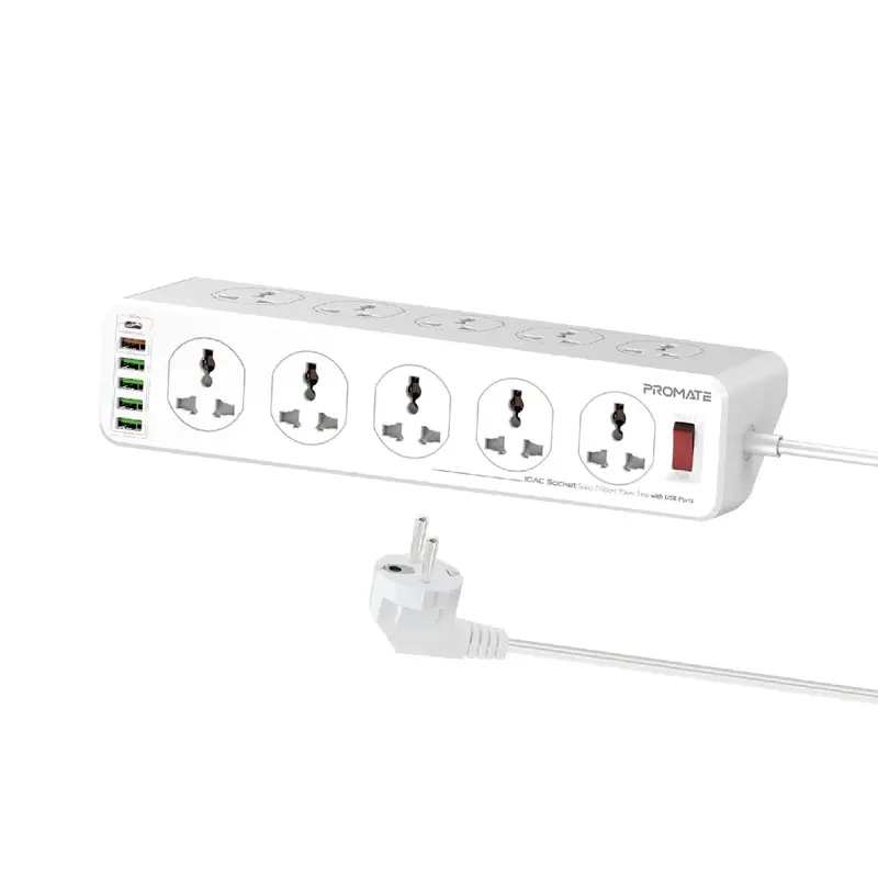 Promate 10-Outlet Ac Power Strip With 4 Usb Ports And 20W Charging 1