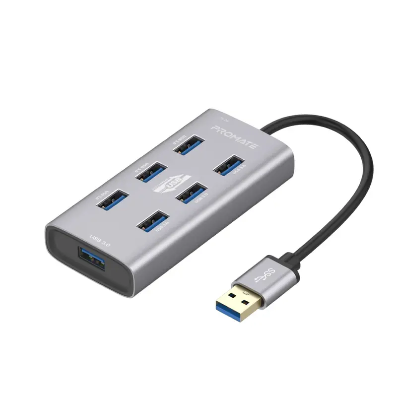 Promate 7-In-1 Usb Hub With Aluminum Housing, 5Gbps Usb-A Ports, And Usb-C Connectivity 1