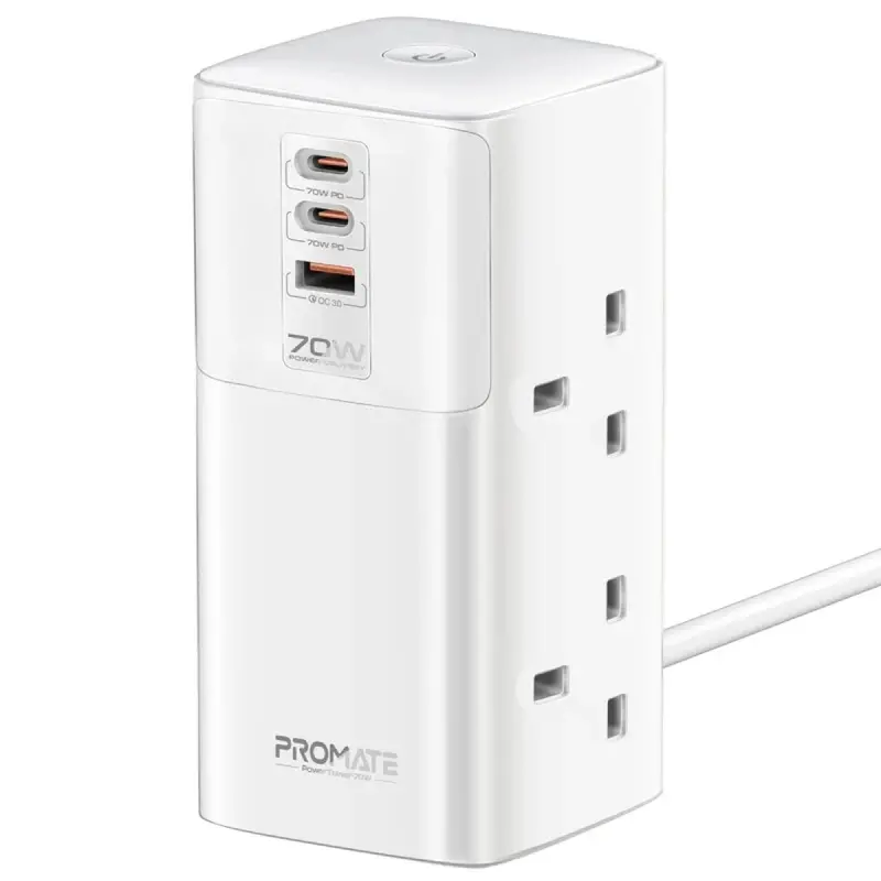 Promate 70W Power Strip With 3-Meter Cable, 4 Ac Outlets, And Surge Protection 1