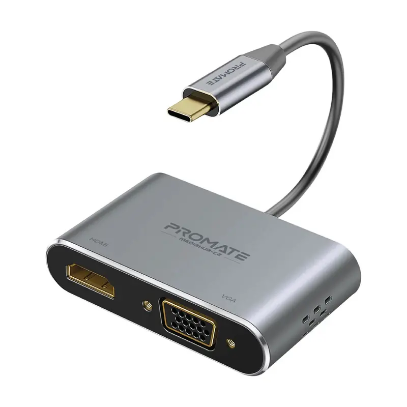 Promate Usb-C Dual-Port Hub – Hdmi 4K + Vga Adapter For Laptops & Tablets 1