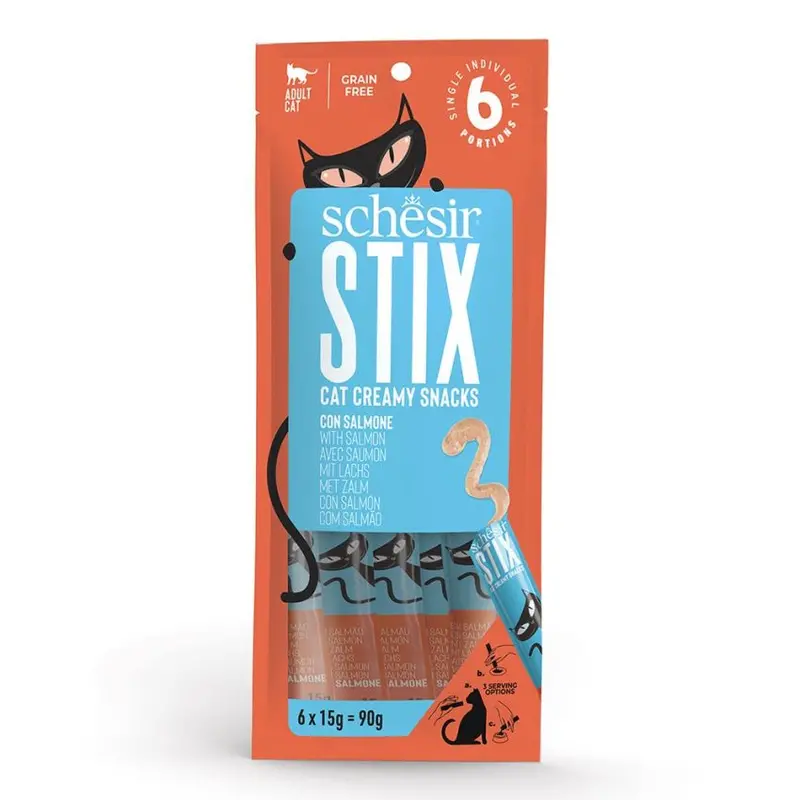 Schesir Stix Wet Cat Food – 12 X 6 X 15G Strips (Salmon & Mackerel, Creamy Mousse Texture) 1