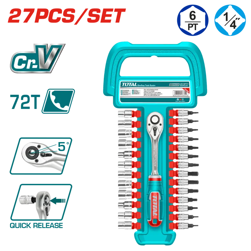 Total 1/4" Drive Socket & Ratchet Set – 27-Piece Metric & Sae Kit 1