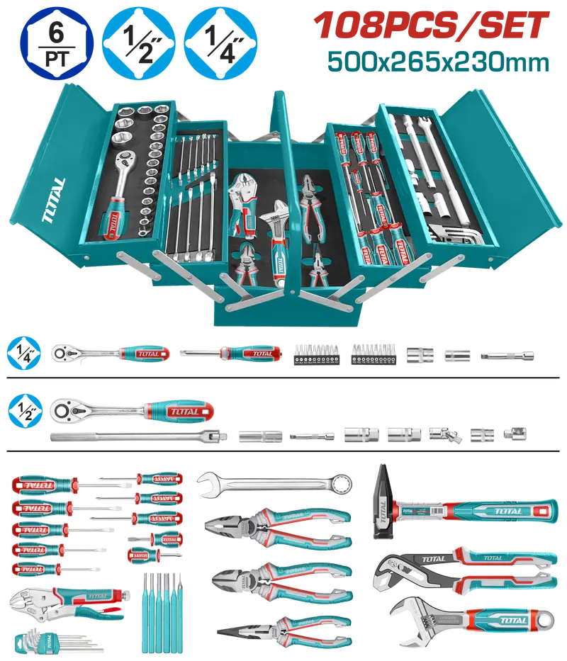 Total 108-Piece Professional Tool Set – Comprehensive Socket, Bit & Wrench Collection 1