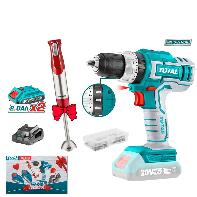 Total 20V Cordless Drill Set – Includes Brushless Motor & Accessories 1