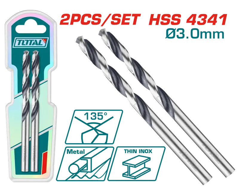 Total Hss Twist Drill Bit Set – 2-Piece, 3Mm Size, Precision Ground Point 1