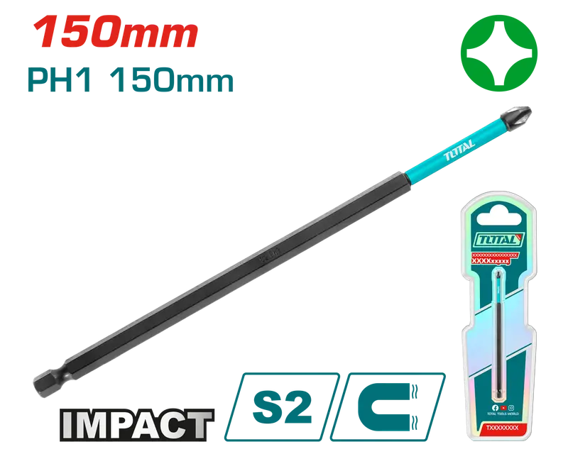 Total Ph1 150Mm Screwdriver Bit – S2 Steel, Corrosion-Resistant Coating & Full Torque Transfer 1