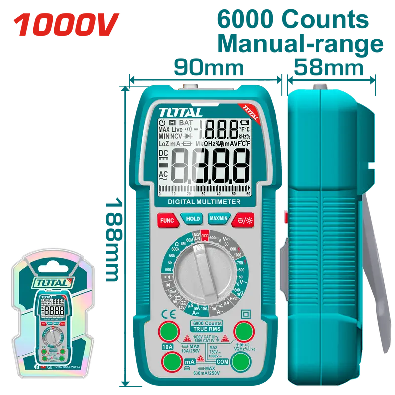 Trms 6000 Digital Multimeter – 1000V Ac/Dc, Capacitance, Frequency & Continuity Tester 1