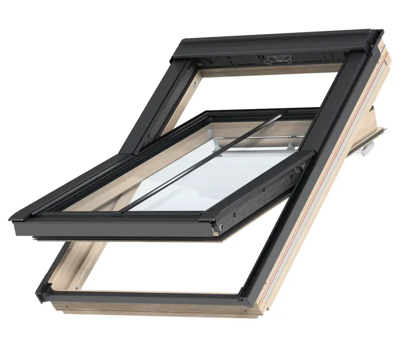 Velux Pine Centre-Pivot Conservation Windows – Natural Wood Finish, Heritage-Approved Rooflights 1