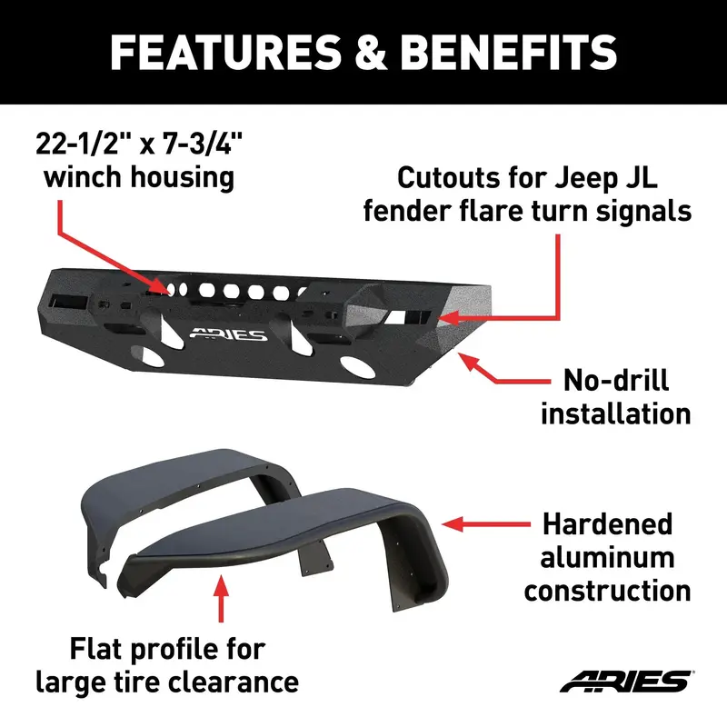Aries Trailchaser Aluminum Front Bumper With Integrated Fender Flares For Jeep Wrangler Jl (Model 2082077) 1