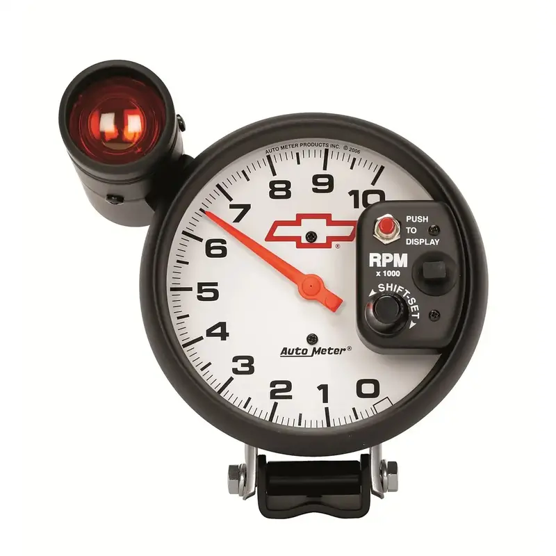 Autometer 5-Inch Tachometer With Shift Light – 10,000 Rpm Range, Chevy Bowtie Accents (5899-00406) 1