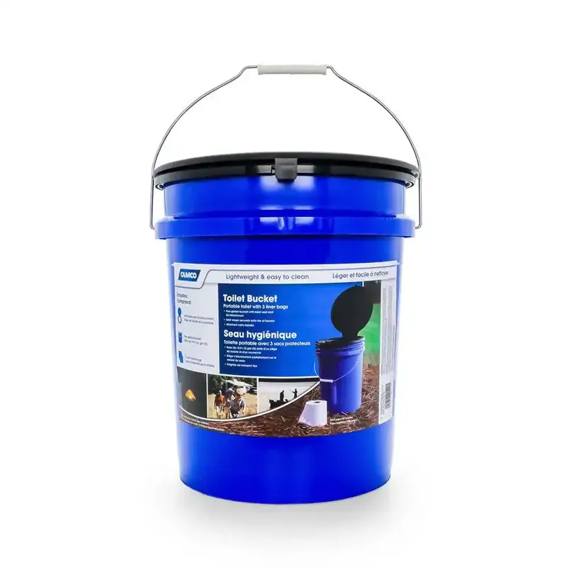 Camco 41549 Portable Toilet With Round Seat, Lid, And 3 Disposable Liner Bags – Compact Bucket Style 1