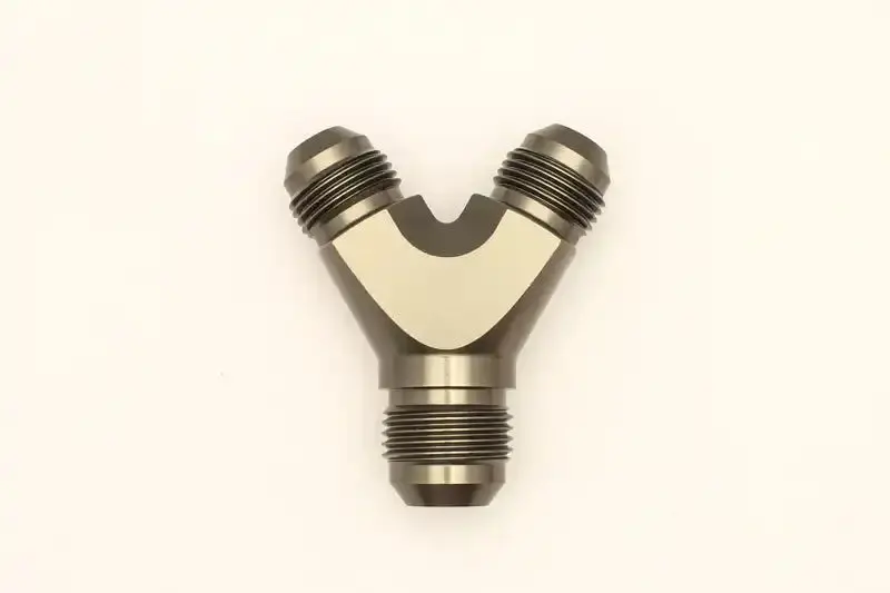 Deatschwerks 8An-To-10An Male Flare Y-Block Fitting – Dual 8An Inlet, Single 10An Outlet 1