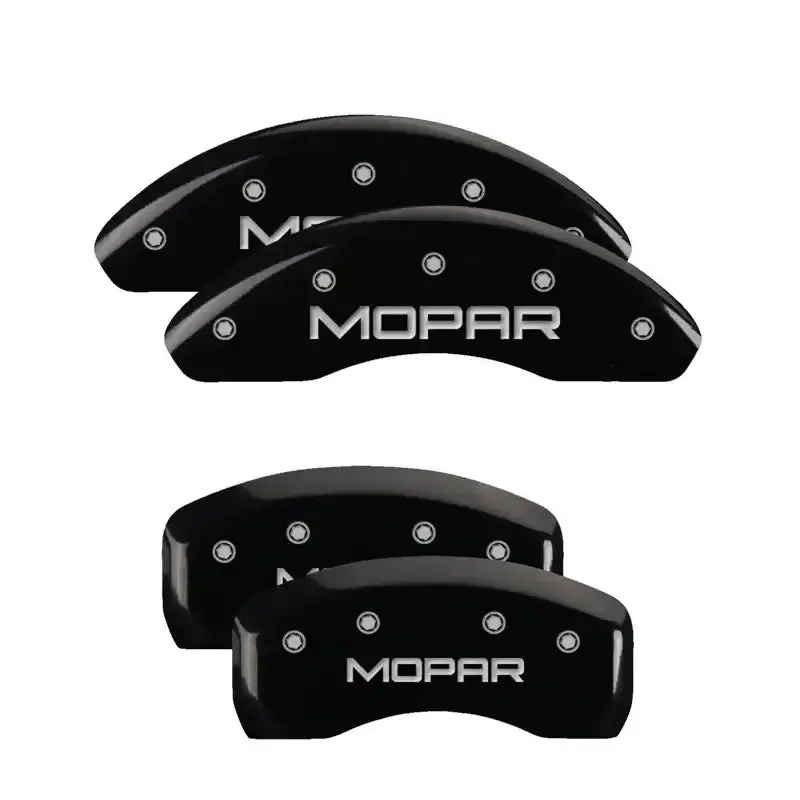 Mgp Engraved 4-Piston Caliper Covers – Front & Rear, Chrysler Wing Style, Black Body With Silver Accent 1
