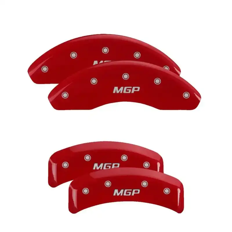 Mgp Engraved Caliper Covers – Front And Rear, Red Finish With Contrasting Silver Accents 1